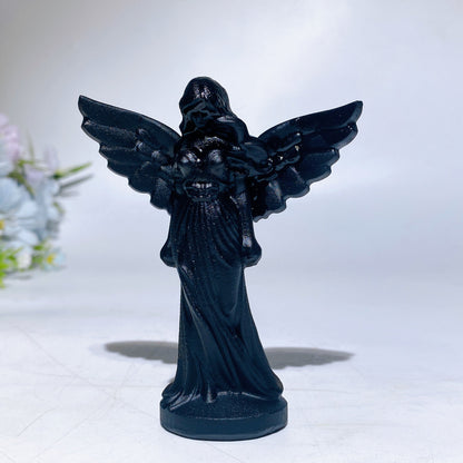 3.8" Obsidian White Jade Angel Carving Crystal Healing Bulk Wholesale