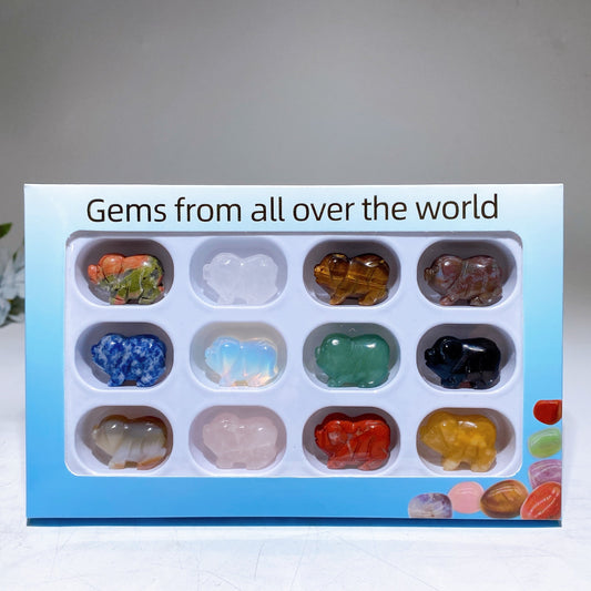 1.0" Crystal Pig Carving Gemstone Box Collection Crystal Healing Bulk Wholesale