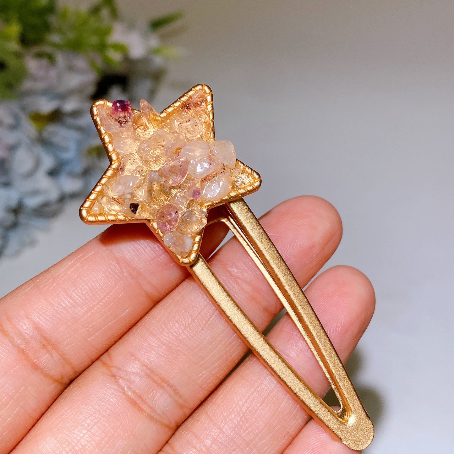 Crystal Chips Round Moon Star Heart Shape Hairpin Crystal Healing Bulk Wholesale