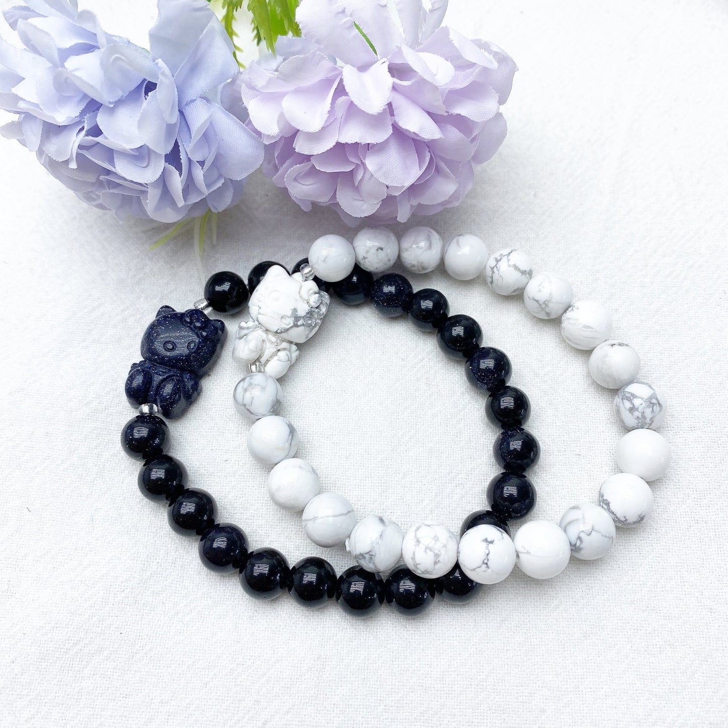 8mm Howlite Blue Sandstone Hello Kitty Bracelet Bulk Wholesale