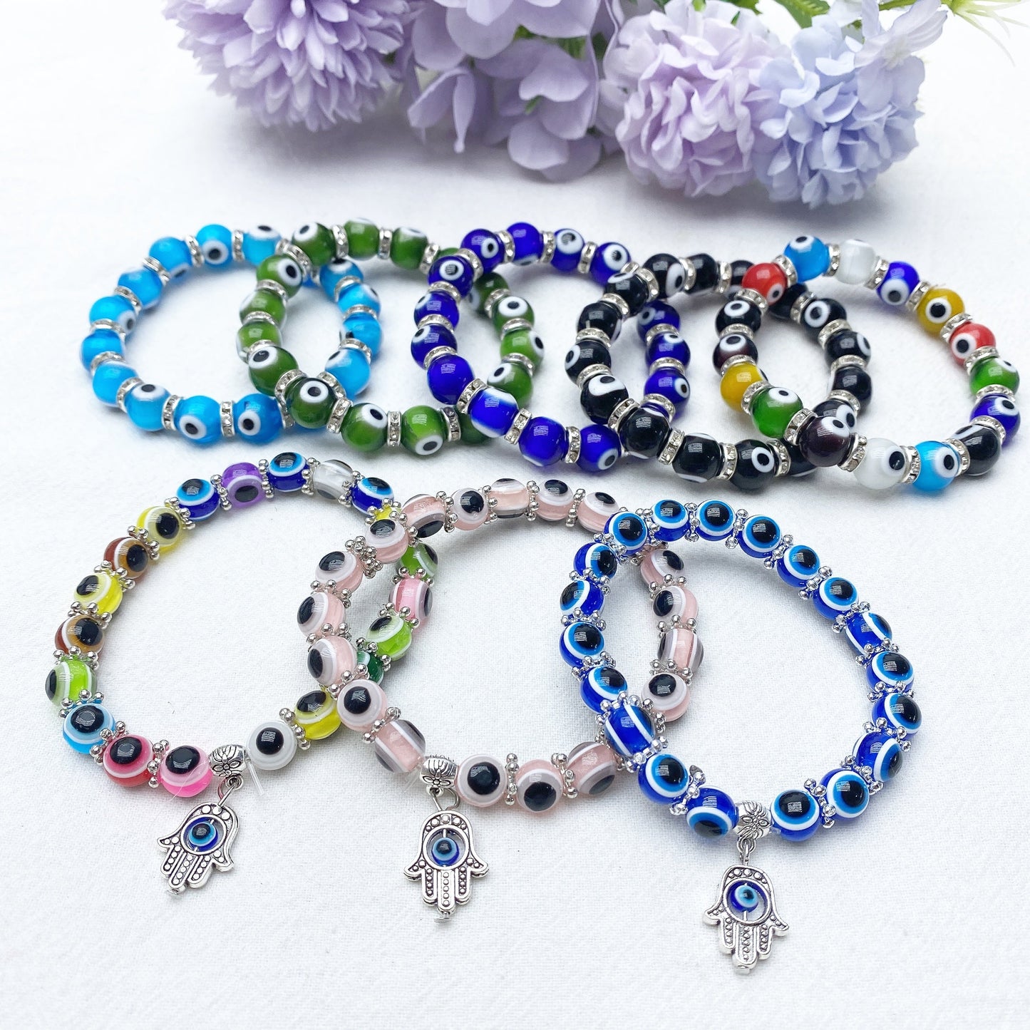 8-10mm Colored Crystal Evil Eye Bracelet Bulk Wholesale