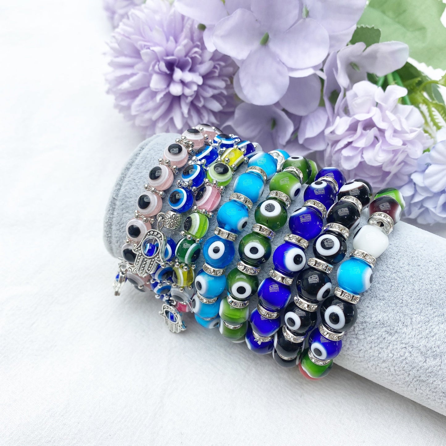 8-10mm Colored Crystal Evil Eye Bracelet Bulk Wholesale