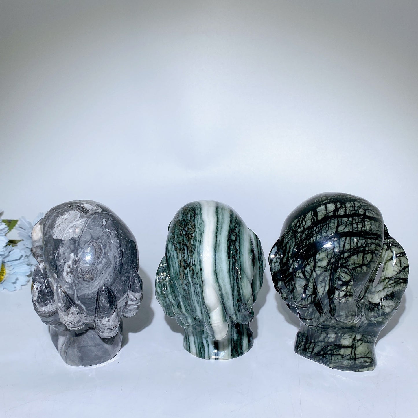 5.2" Jade Picasso Stone Ghost Hand Skull Carvings Crystal Healing Bulk Wholesale