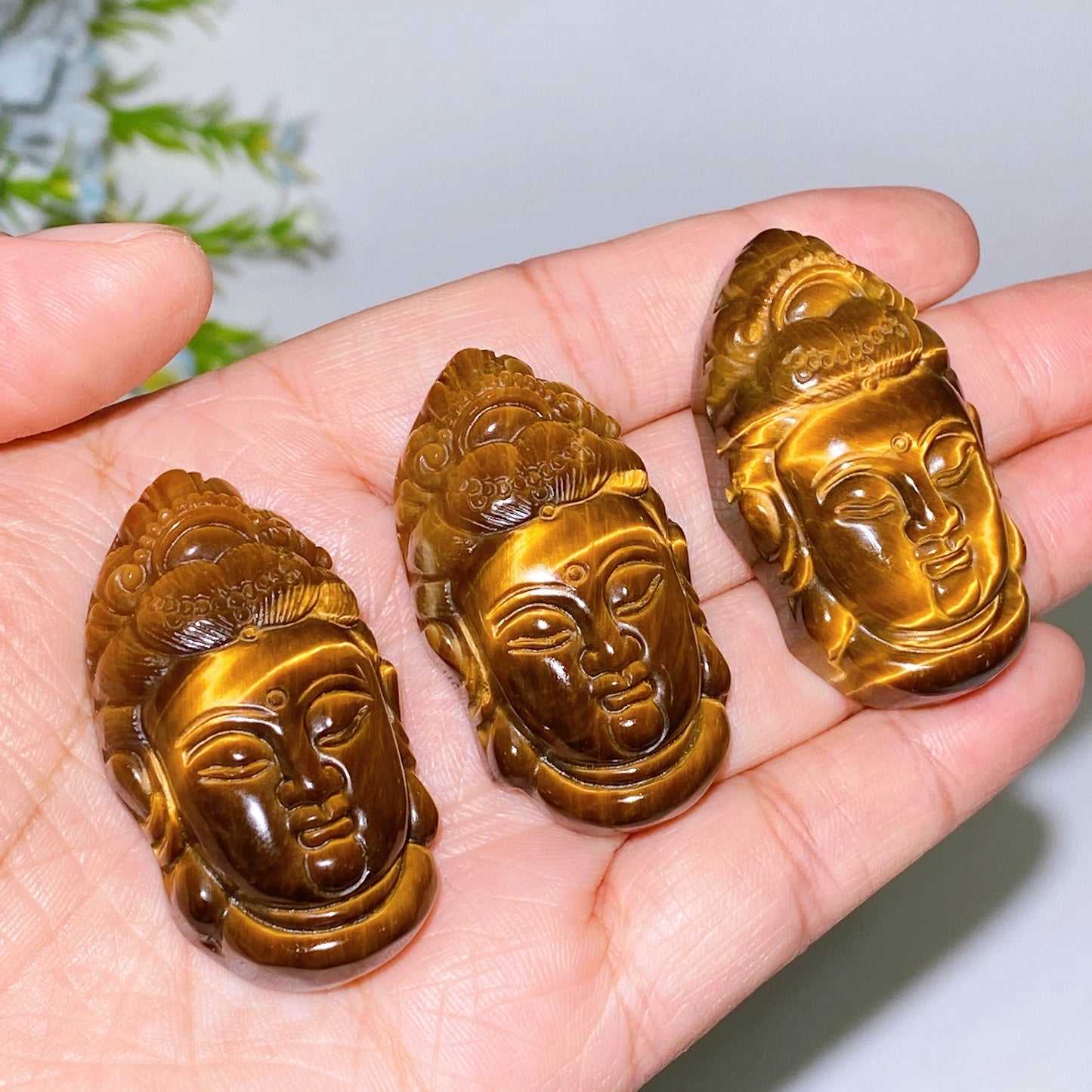 1.4"-1.8" Yellow Tiger's Eye Unicorn Buddha Head Carving Crystal Healing Bulk Wholesale