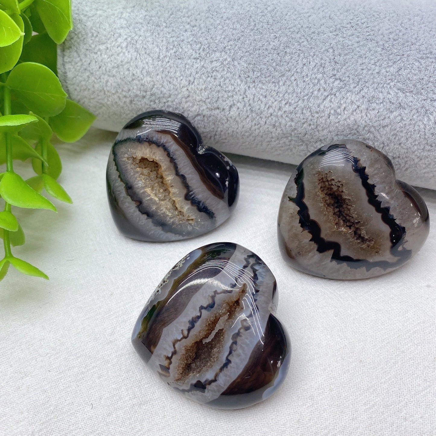 1.5" Druzy Black Agate Heart Bulk Wholesale