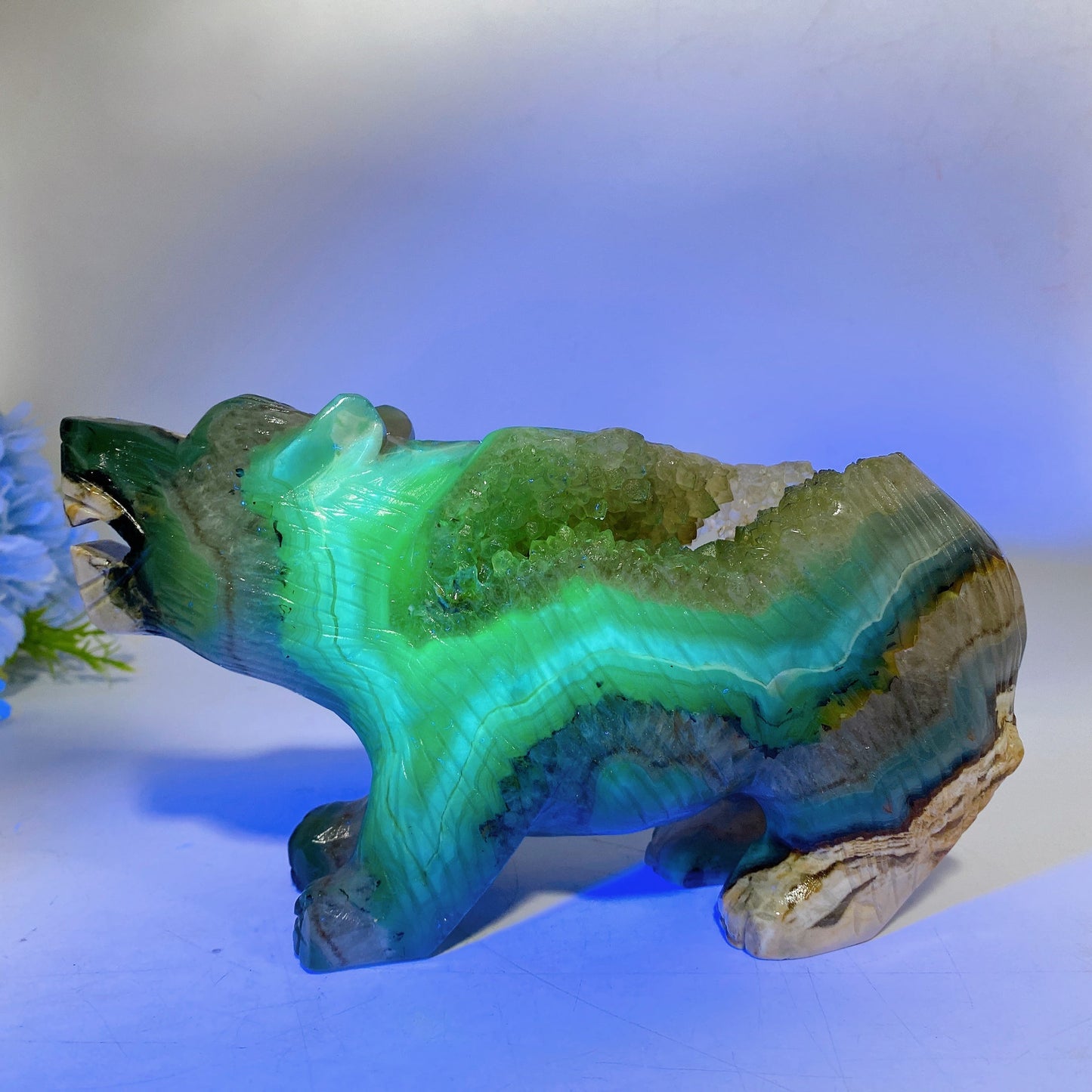 22cm Large Unique Druzy Volcanic Agate Bear Carving Crystal Healing Bulk Wholesale