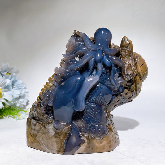 15.5cm Unique UV Reactive Volcanic Agate Ocean World Carving Crystal Healing Bulk Wholesale