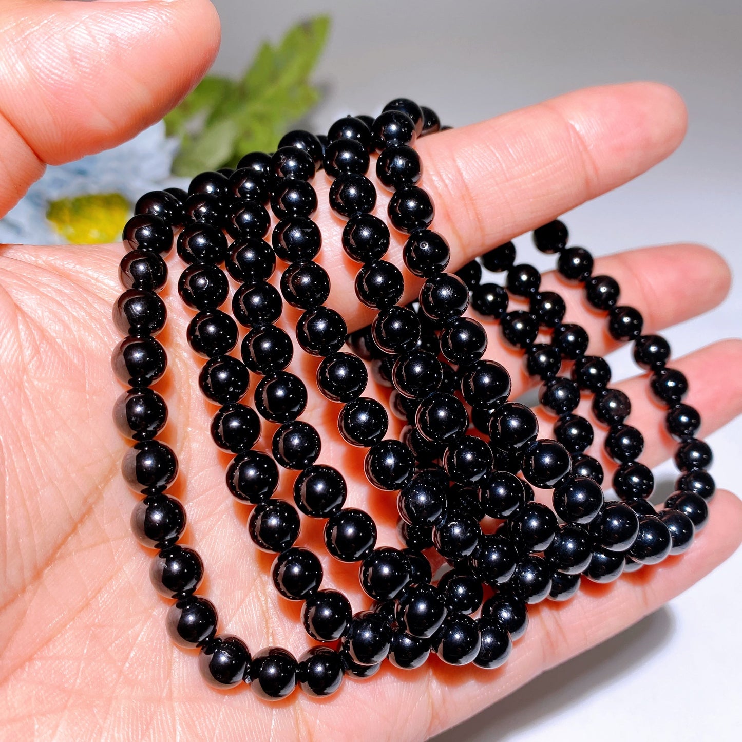 6mm Black Tourmaline 8mm Aura Hematite Crystal Bracelet Crystal Healing Bulk Wholesale