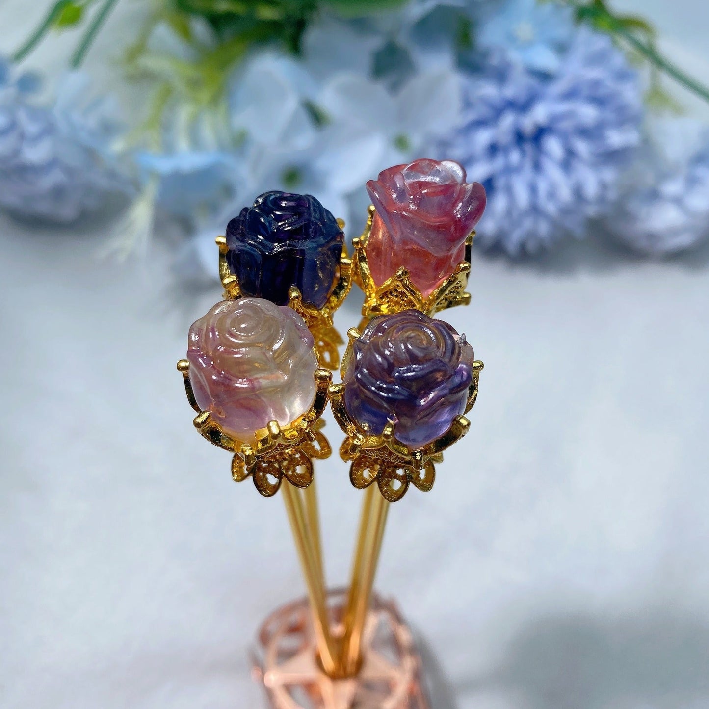 5.5" Fluorite Rose Hairpin Bulk Wholesale