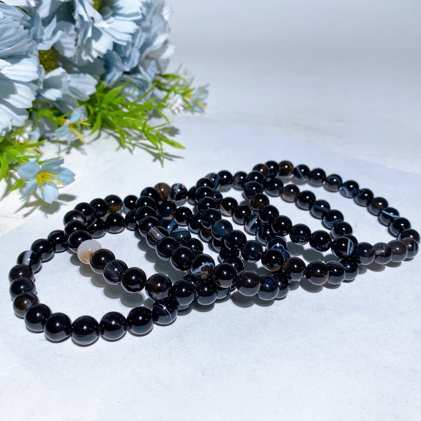 8mm Black Agate Bracelet Crystal Healing Bulk Wholesale