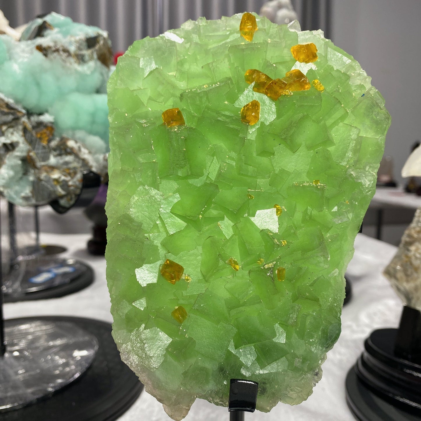 15cm Green Fluorite Grow with Barite with Stand Crystal Healing