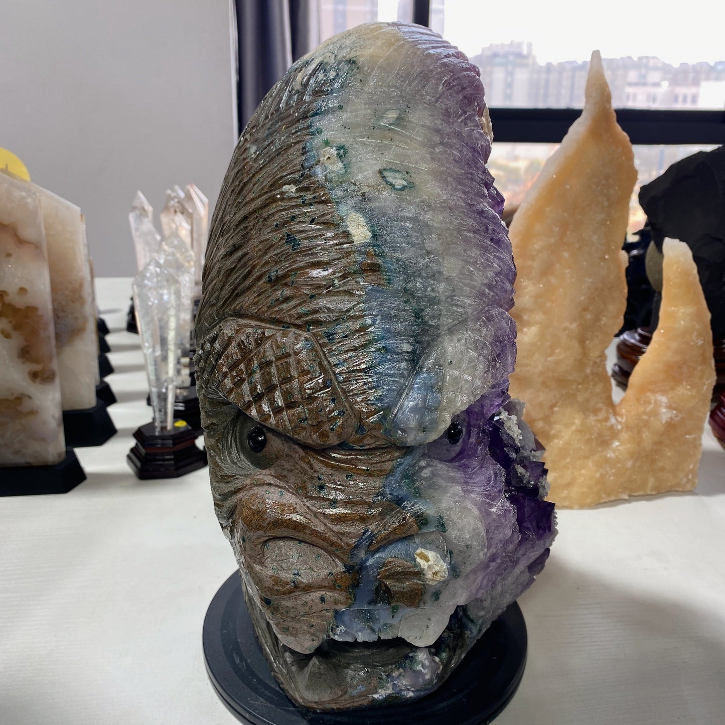 36cm Large Unique Amethyst Cluster Kong Kim Carving Crystal Healing