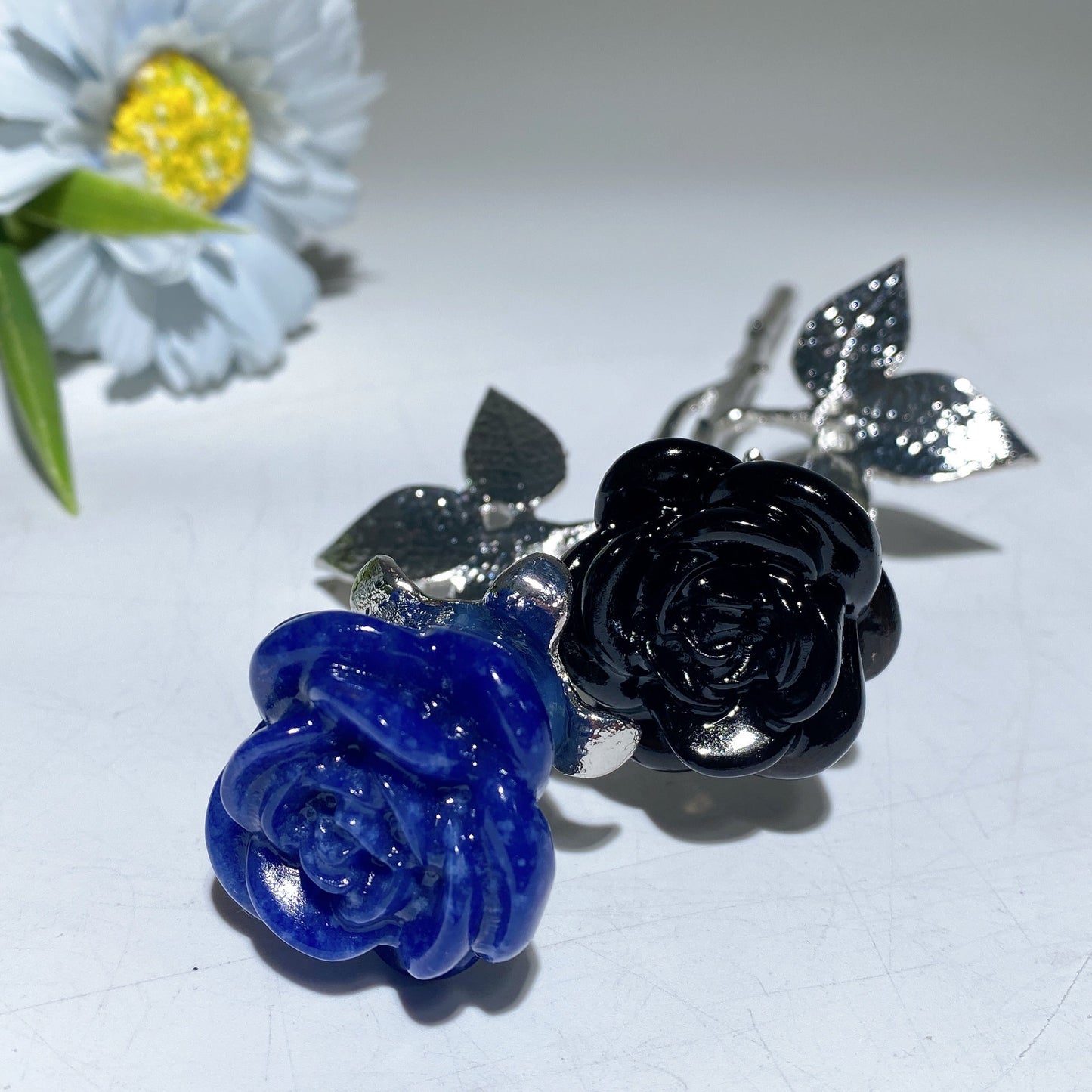 19cm Silver Stem Mixed Crystal Double Flowers Carvings Crystal Healing Bulk Wholesale