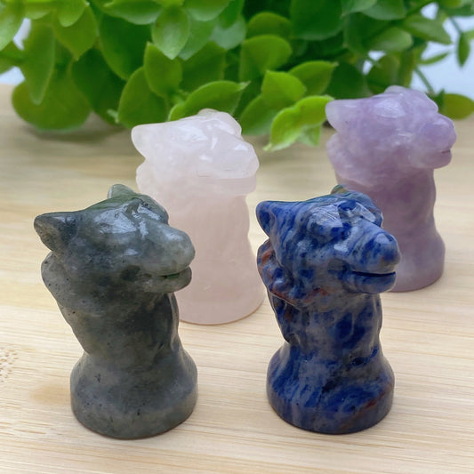 1.4" Mixed Crystal Wolf Head Carvings Bulk Wholesale