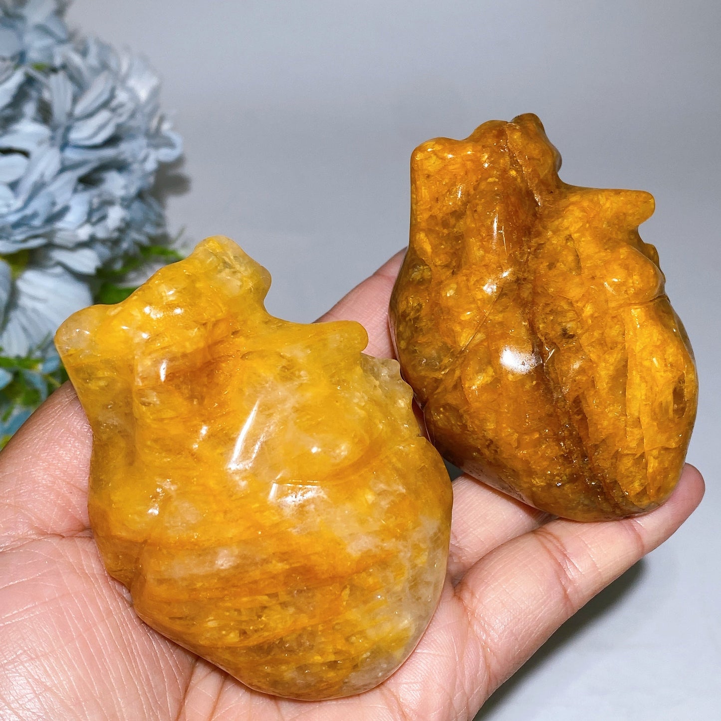 3.0" Golden Healer Biological Heart Carving Crystal Healing Bulk Wholesale