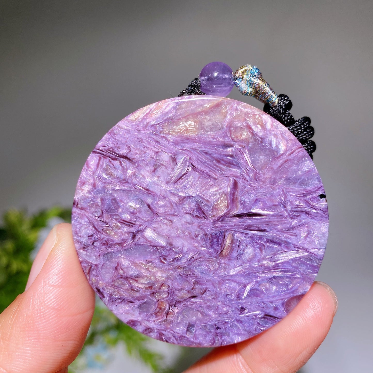 Round Charoite with Black Rope Necklace Crystal Healing Bulk Wholesale