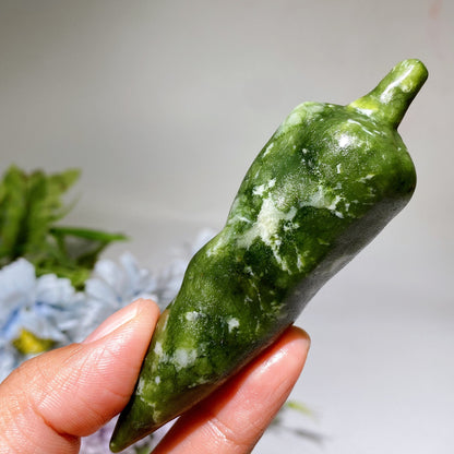 3.9" Sesame Stone Serpentine Chili Vegetable Carving Crystal Healing Bulk Wholesale