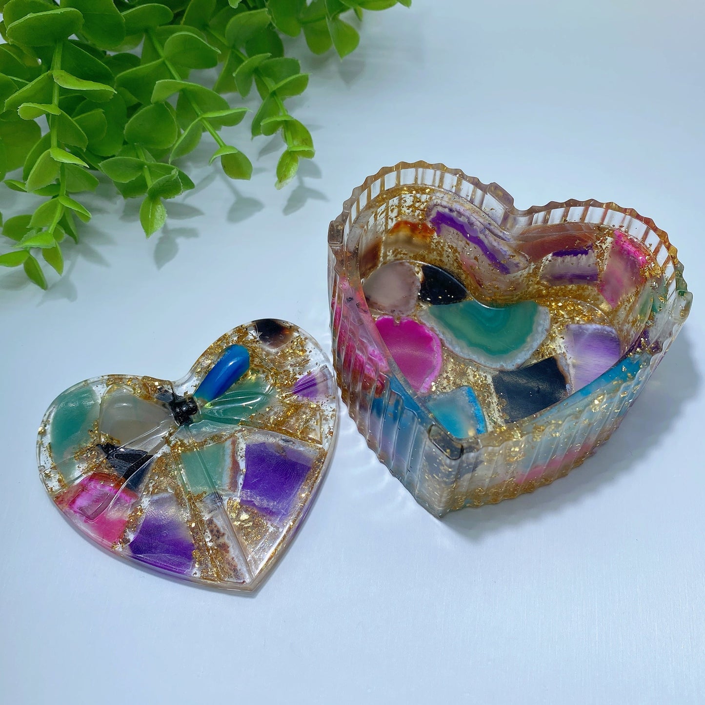 Resin Shell Bowl Resin Gift Box Coulorful Agate Chips Infused Bulk Wholesale