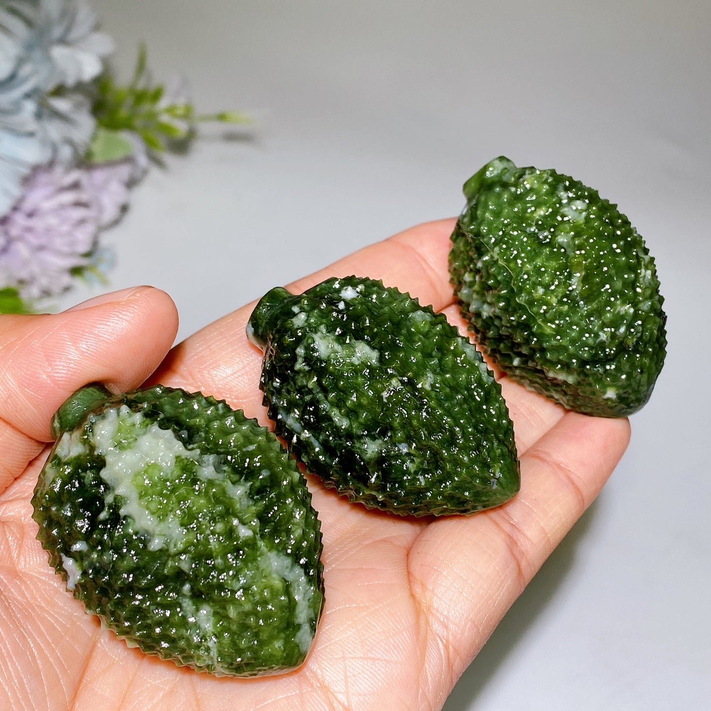 2.0" Yellow Jade Serpentine Durian Fruit Carving Crystal Healing Bulk Wholesale