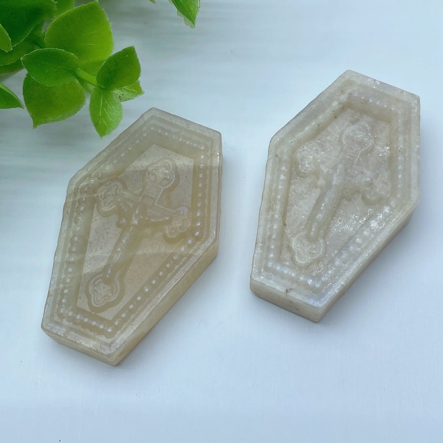 2.27" Peach Moonstone Coffin Carvings Bulk Wholesale