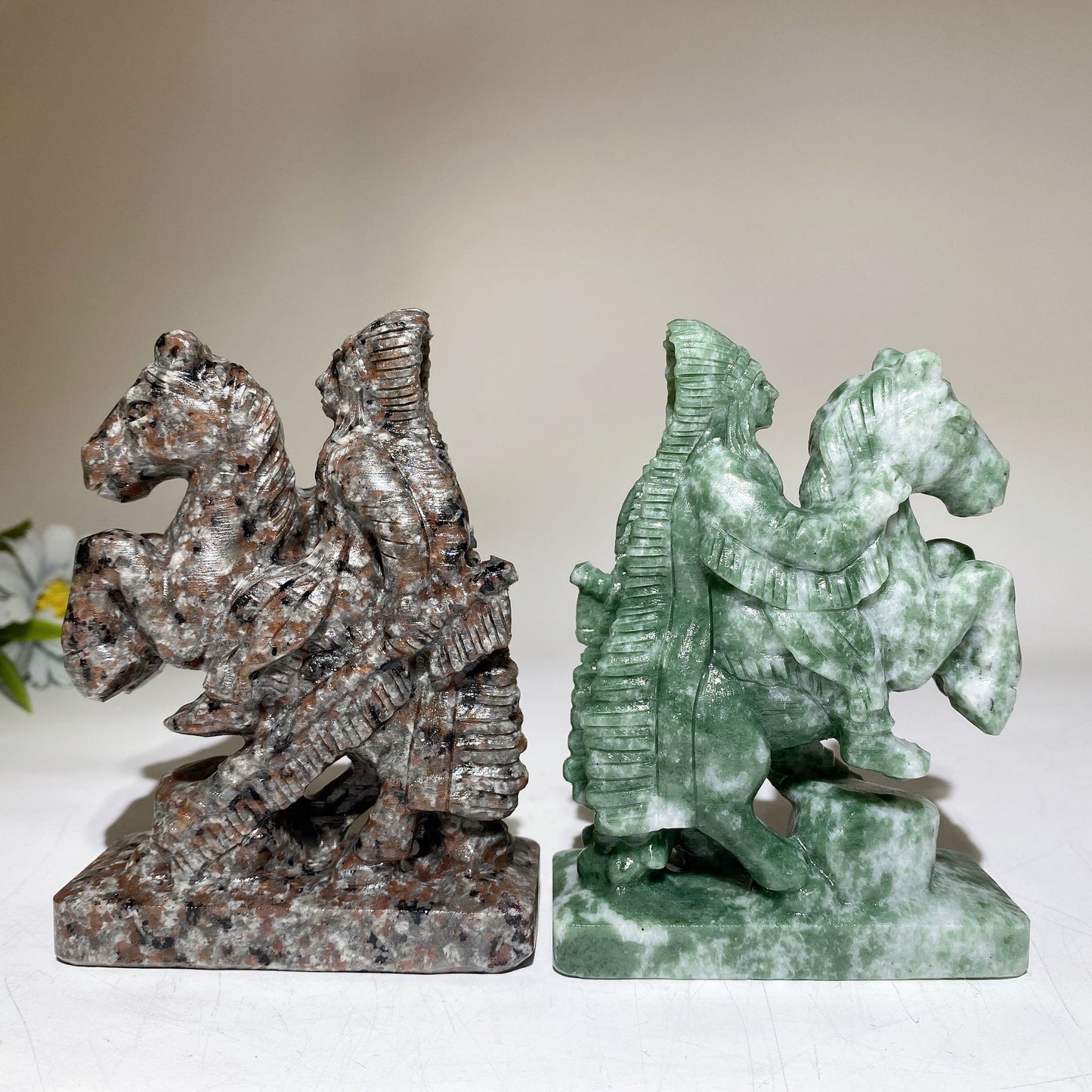 4.9" Yooperlite Green Dot Jade Horse Indian Carving Crystal Healing Bulk Wholesale