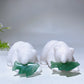 3.2" White Jade Bear with Aventurine Fish Carving Crystal Healing Bulk Wholesale