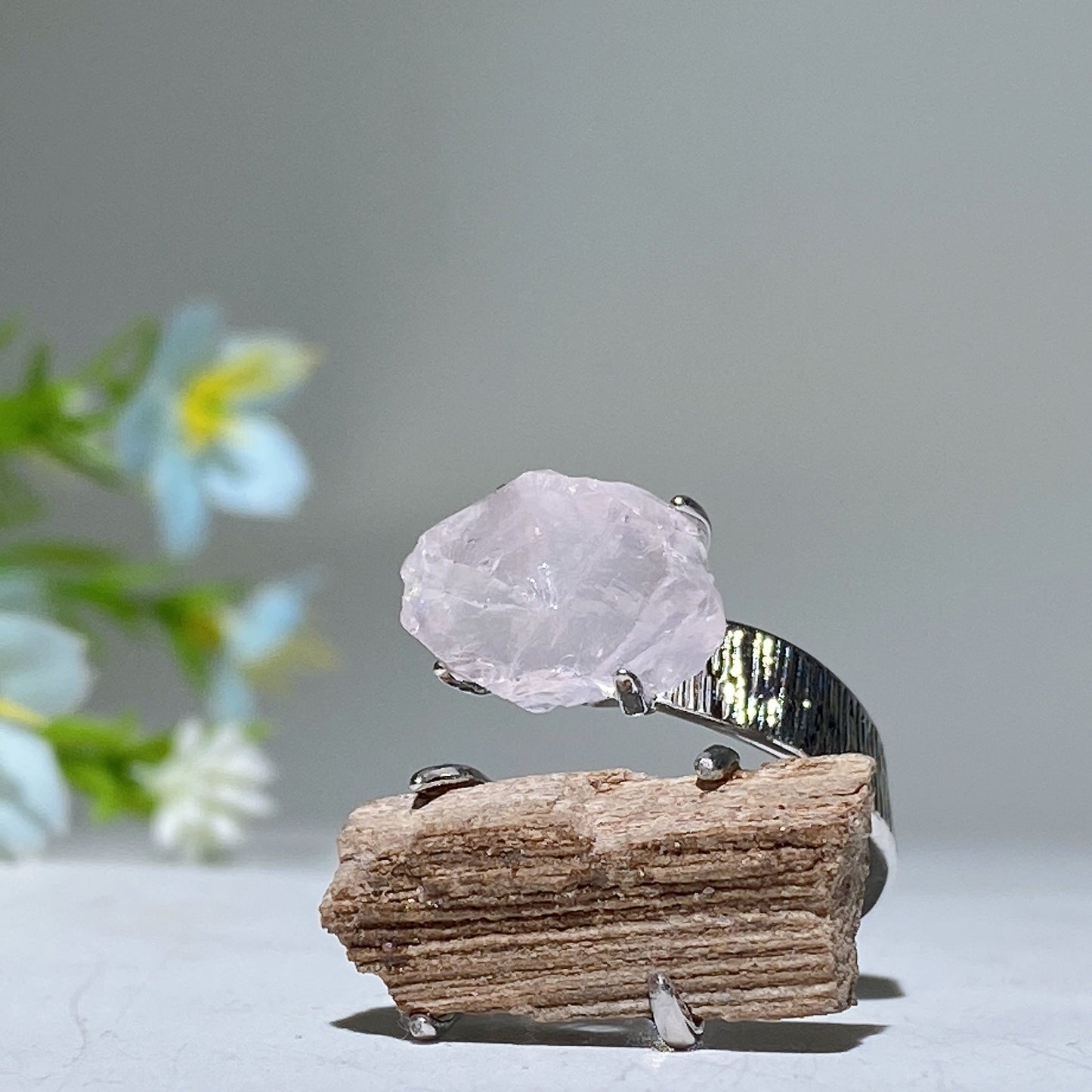 Adjustable Double Crystal Raw Stone Ring Crystal Healing Bulk Wholesale