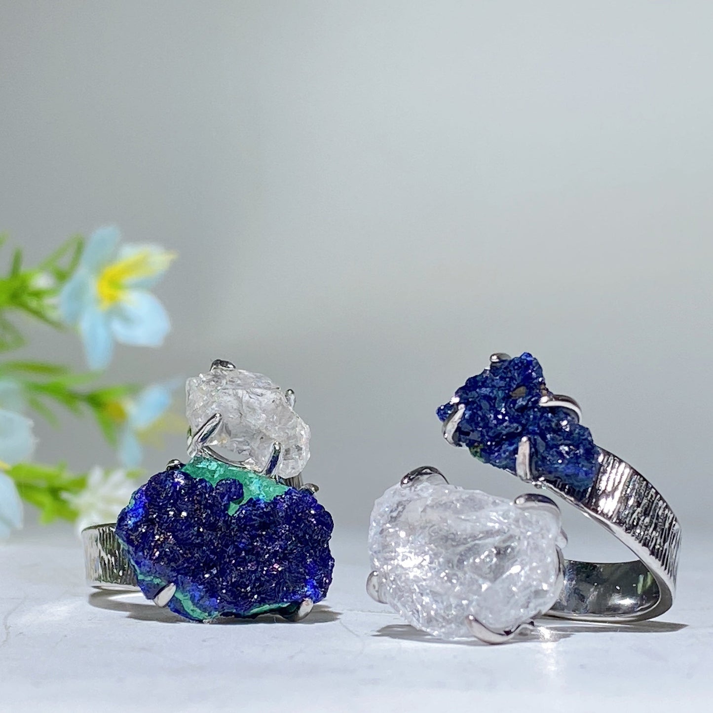 Adjustable Double Crystal Raw Stone Ring Crystal Healing Bulk Wholesale