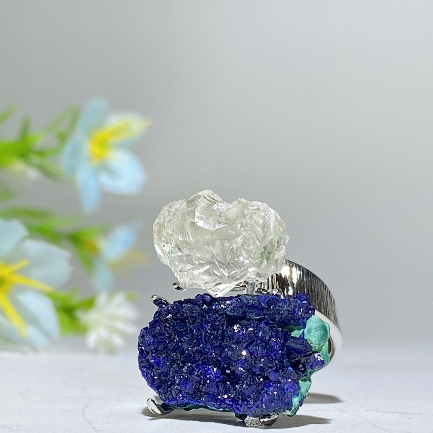Adjustable Double Crystal Raw Stone Ring Crystal Healing Bulk Wholesale