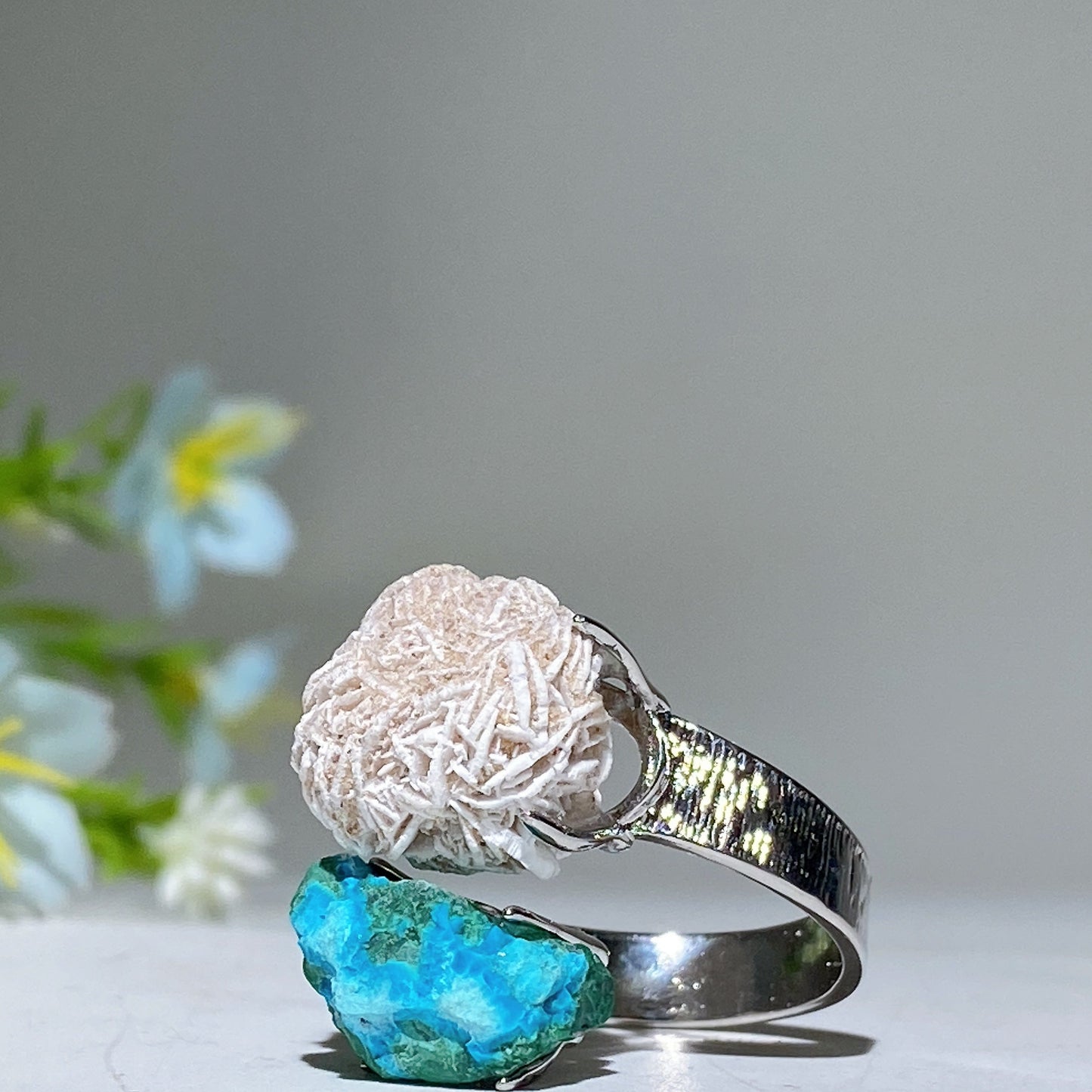 Adjustable Double Crystal Raw Stone Ring Crystal Healing Bulk Wholesale