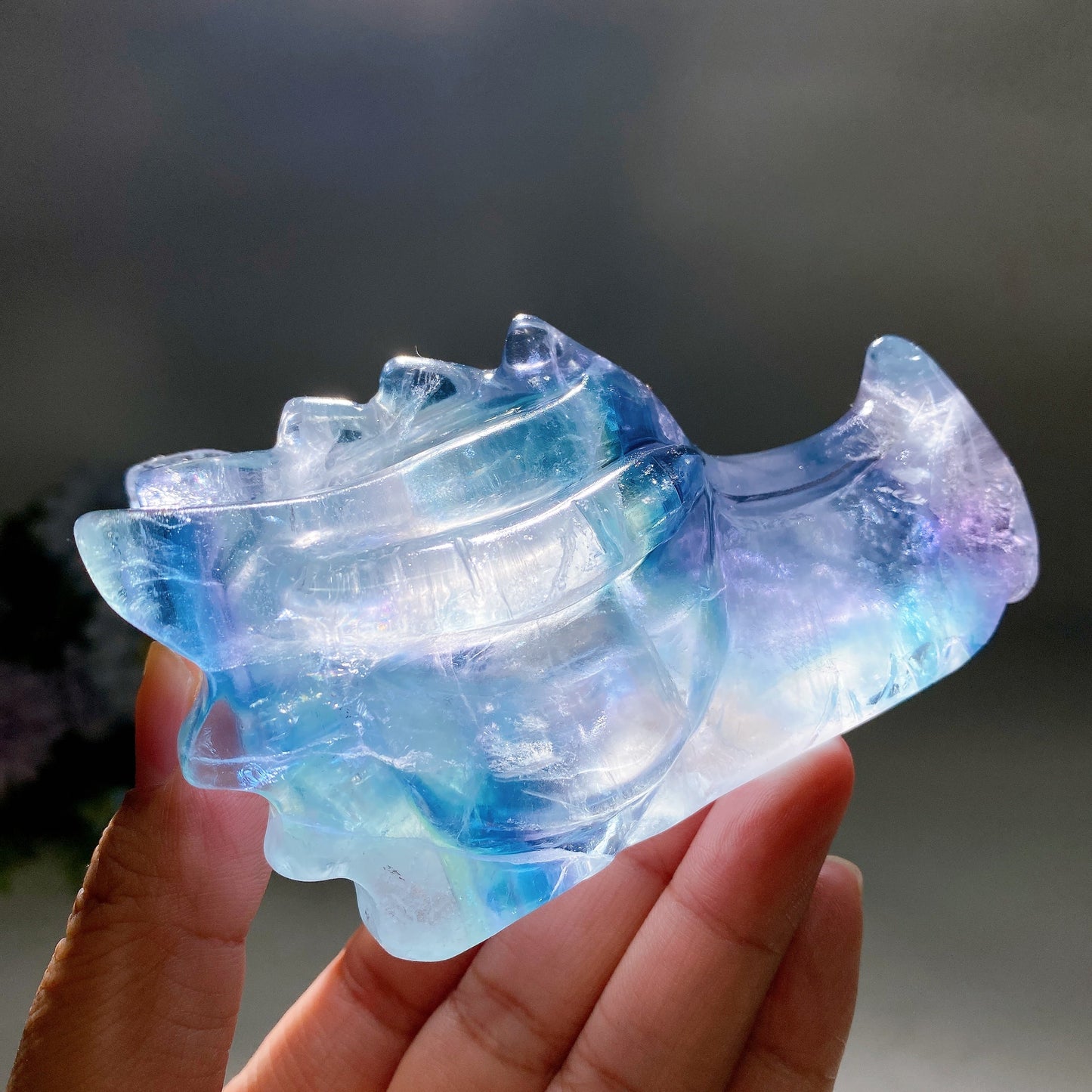3.8"-4.0" Rainbow Fluorite Dragon Head Carving Crystal Healing Bulk Wholesale