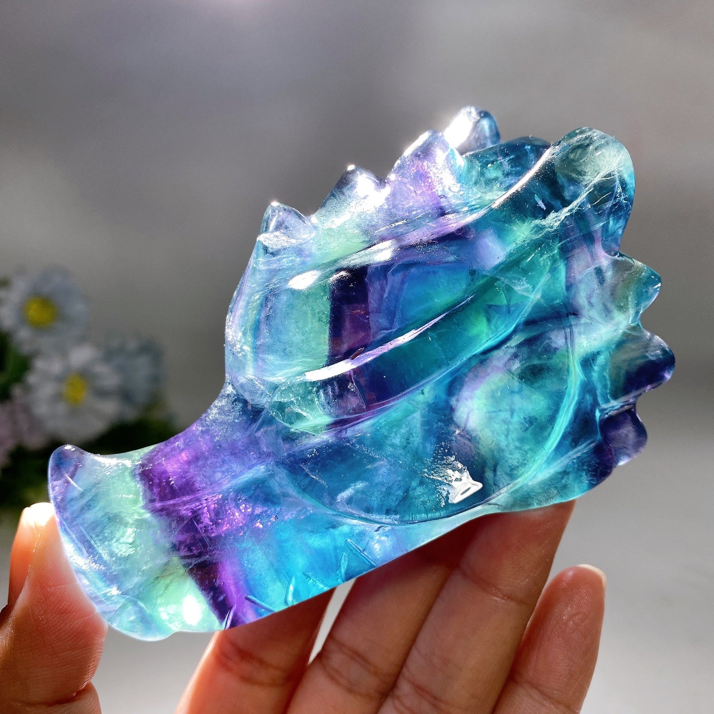 3.8"-4.0" Rainbow Fluorite Dragon Head Carving Crystal Healing Bulk Wholesale