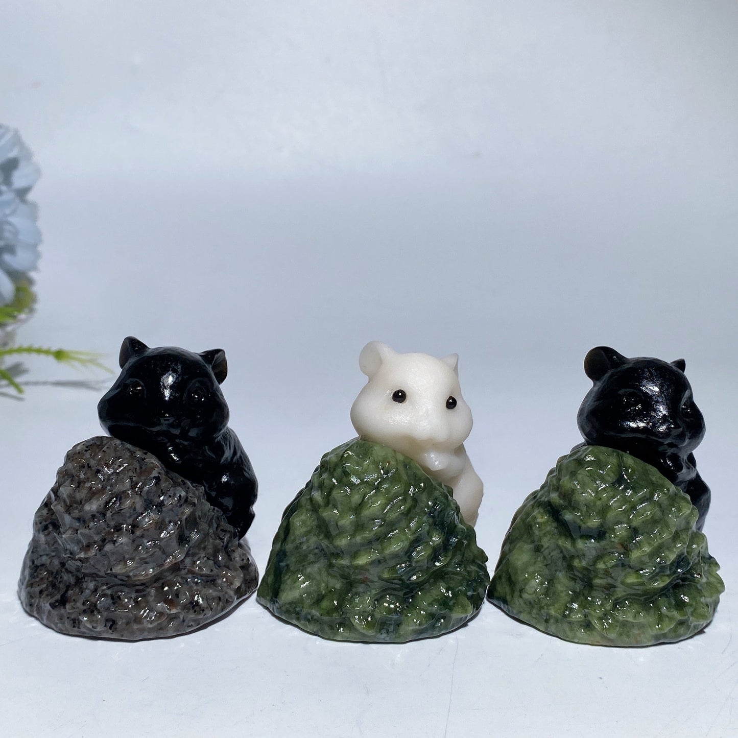 2.2" Obsidian White Jade Mouse with Base Carving Crystal Healing Bulk Wholesale