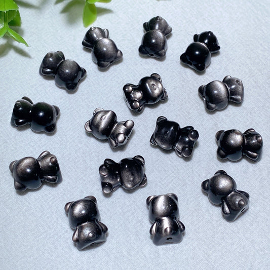 Drilled Mini Silver Obsidian Bear Bulk Wholesale