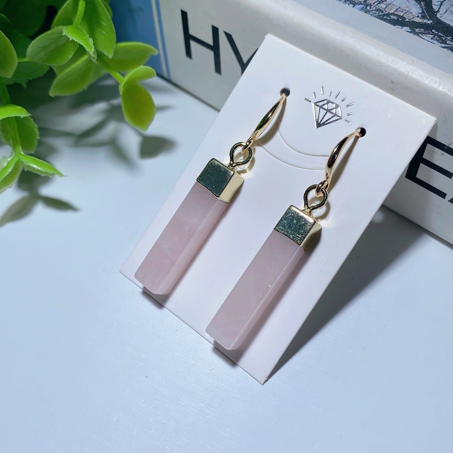 Rose Quartz Strip Earrings Bulk Wholesale