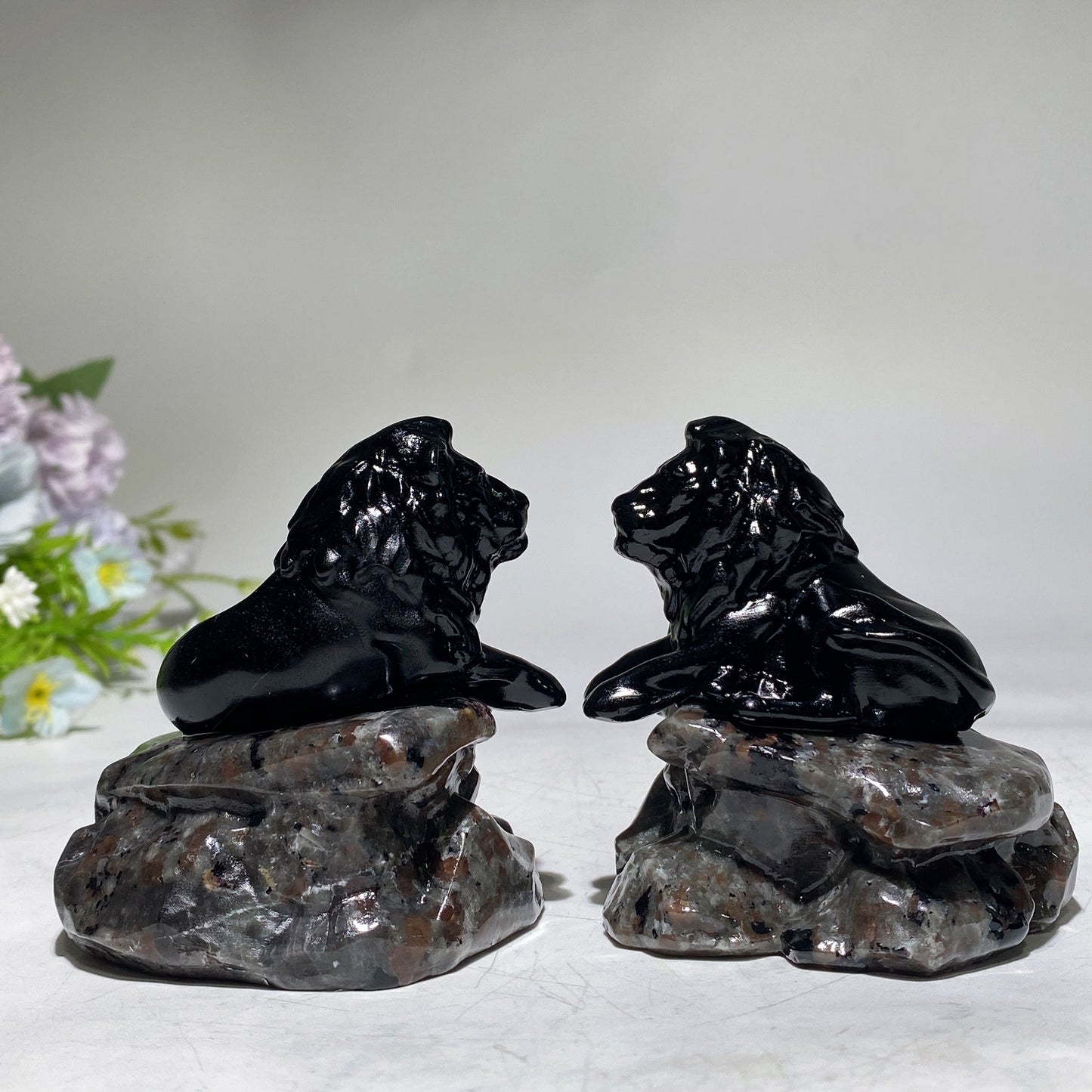 2.7" Black Obsidian Lion on Yooperlite Carving Crystal Healing Bulk Wholesale