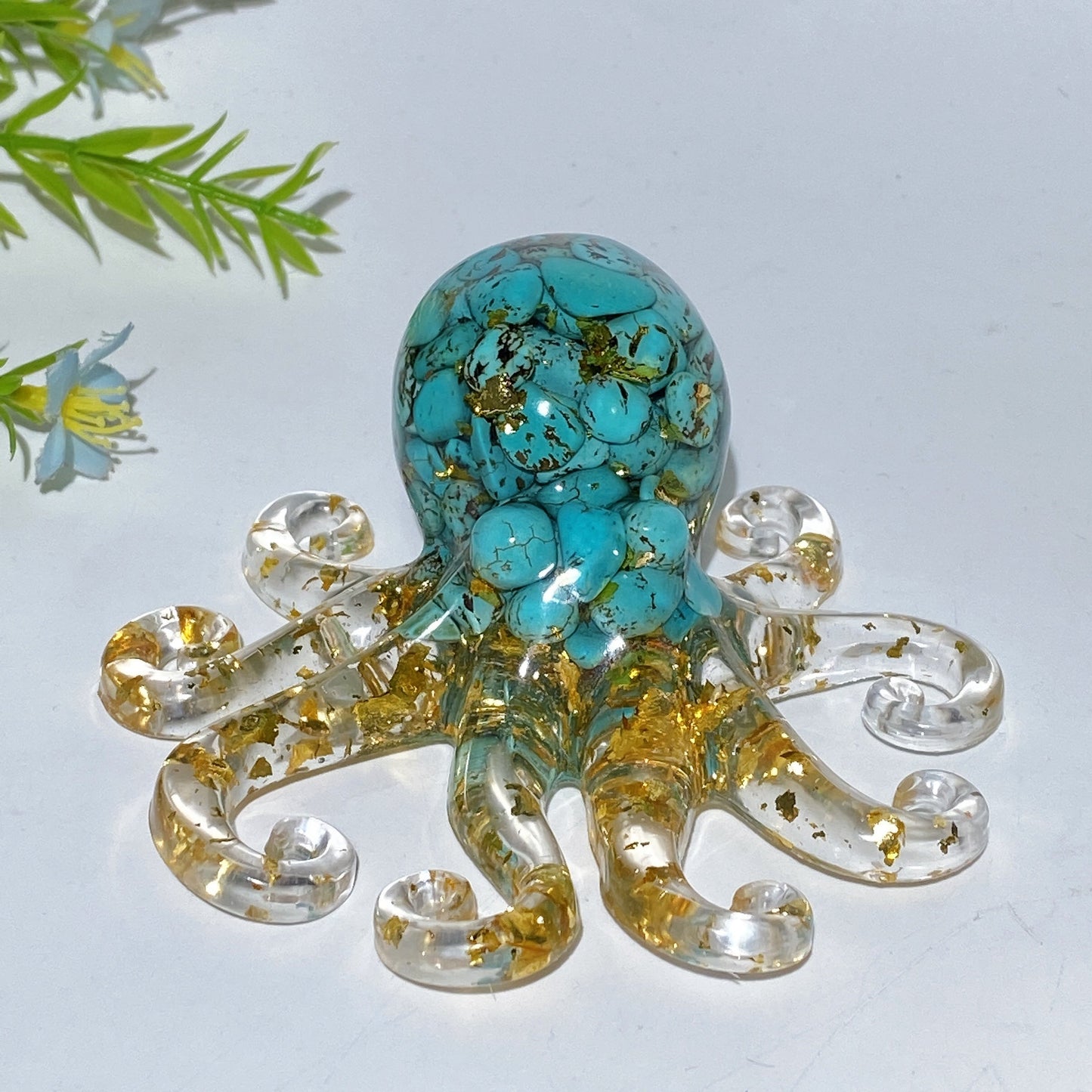 10cm Crystal Chips Infused Resin Octopus Carving Crystal Healing Bulk Wholesale
