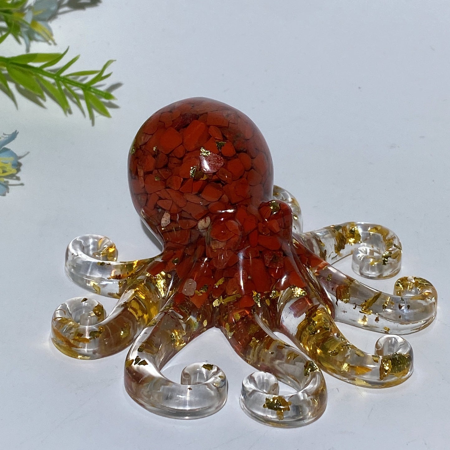 10cm Crystal Chips Infused Resin Octopus Carving Crystal Healing Bulk Wholesale