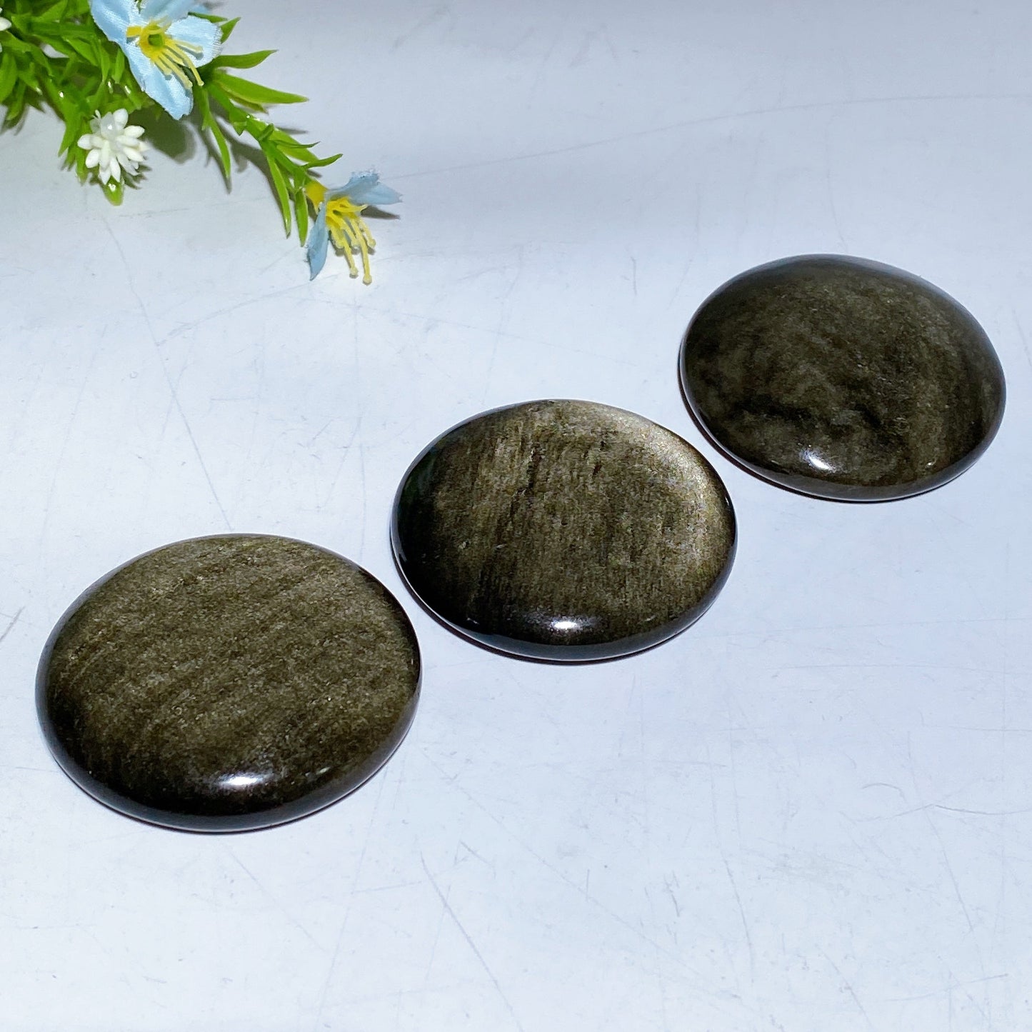 2.0" Golden Obsidian Round Palm Crystal Healing Bulk Wholesale