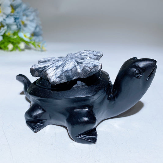 4.6" Chrysanthemum Turtle Carving Crystal Healing Bulk Wholesale