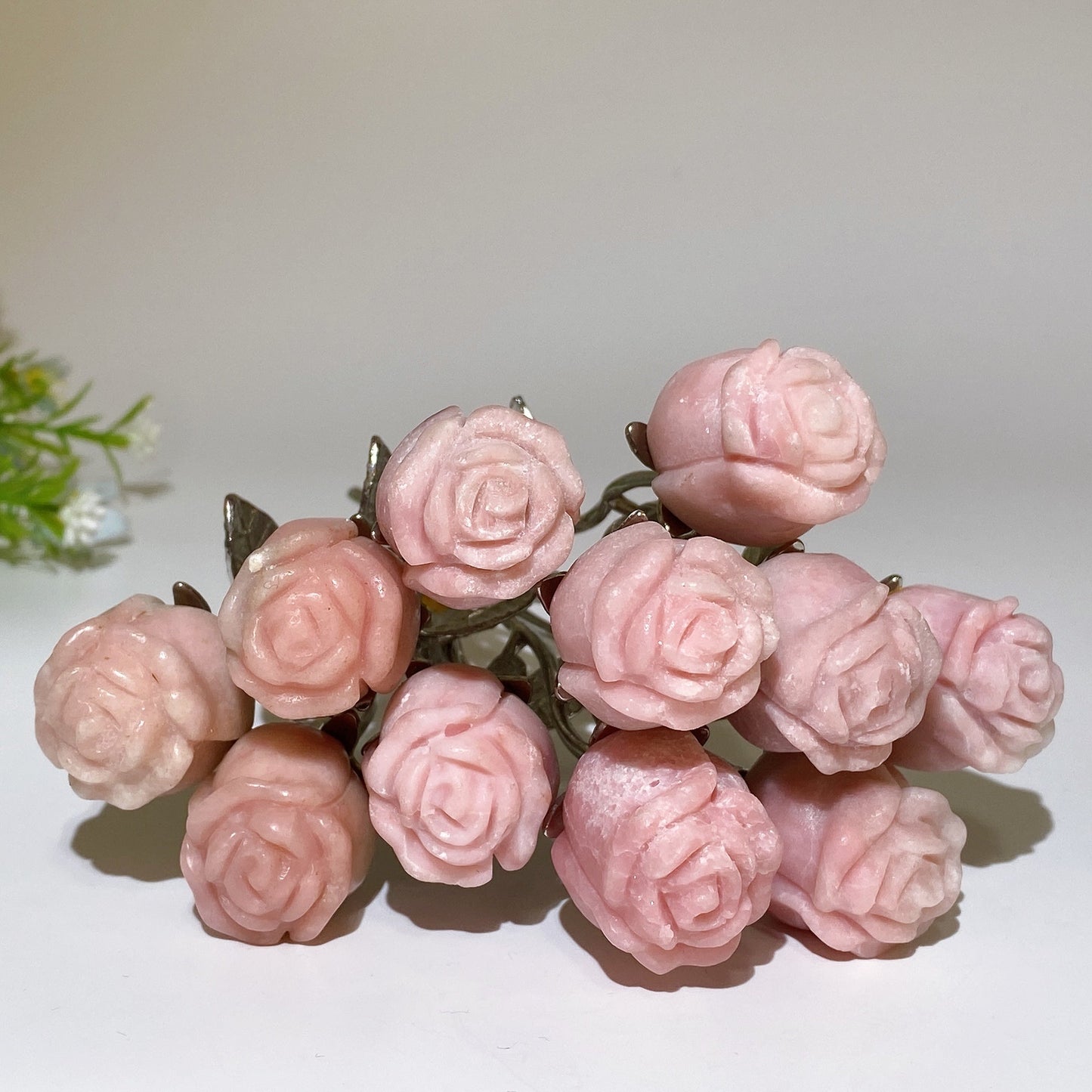 Crystal Flower Carving with Silver Color Metal Stem Crystal Healing Bulk Wholesale