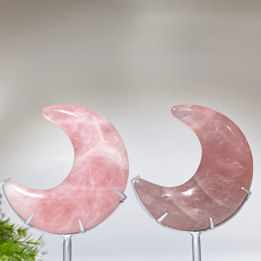 3.5" Rose Quartz Moon Carving with Stand Crystal Healing Bulk Wholesale