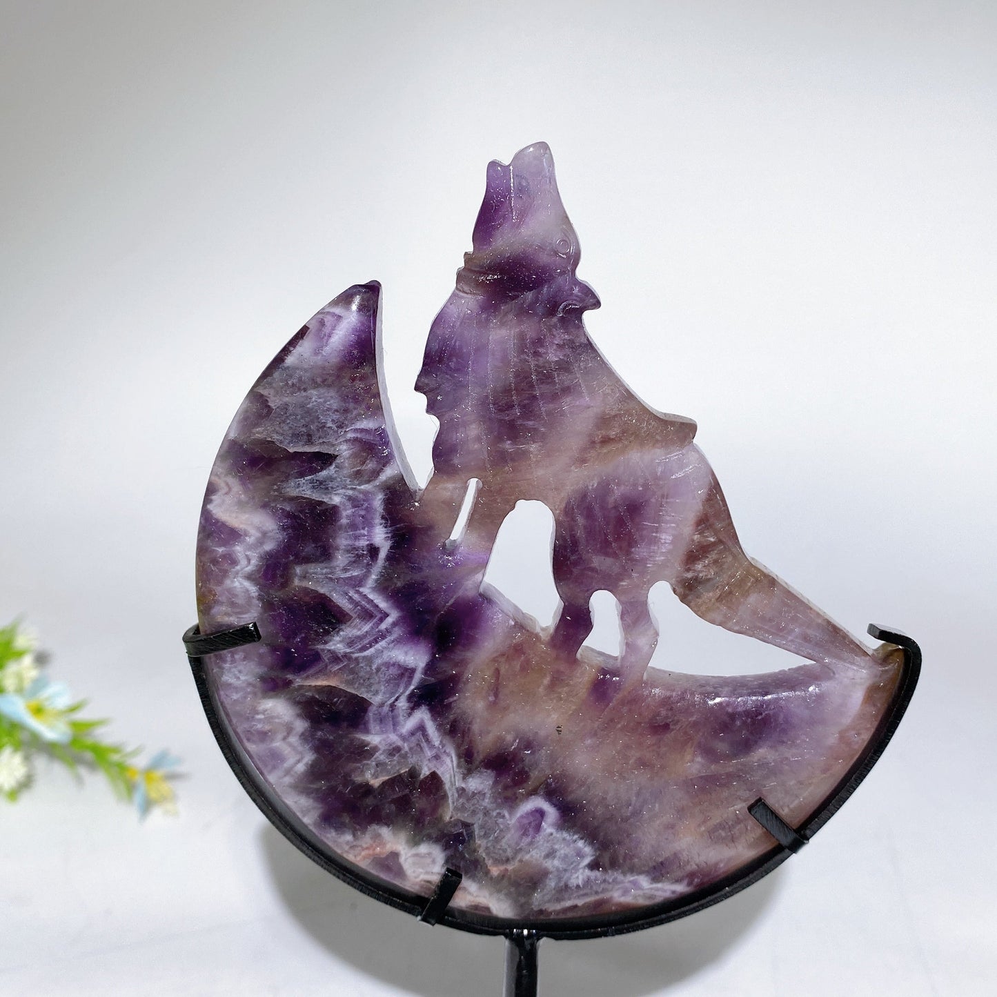 4.0"-4.4" Crystal Wolf On Moon Carving with Stand Crystal Healing Bulk Wholesale