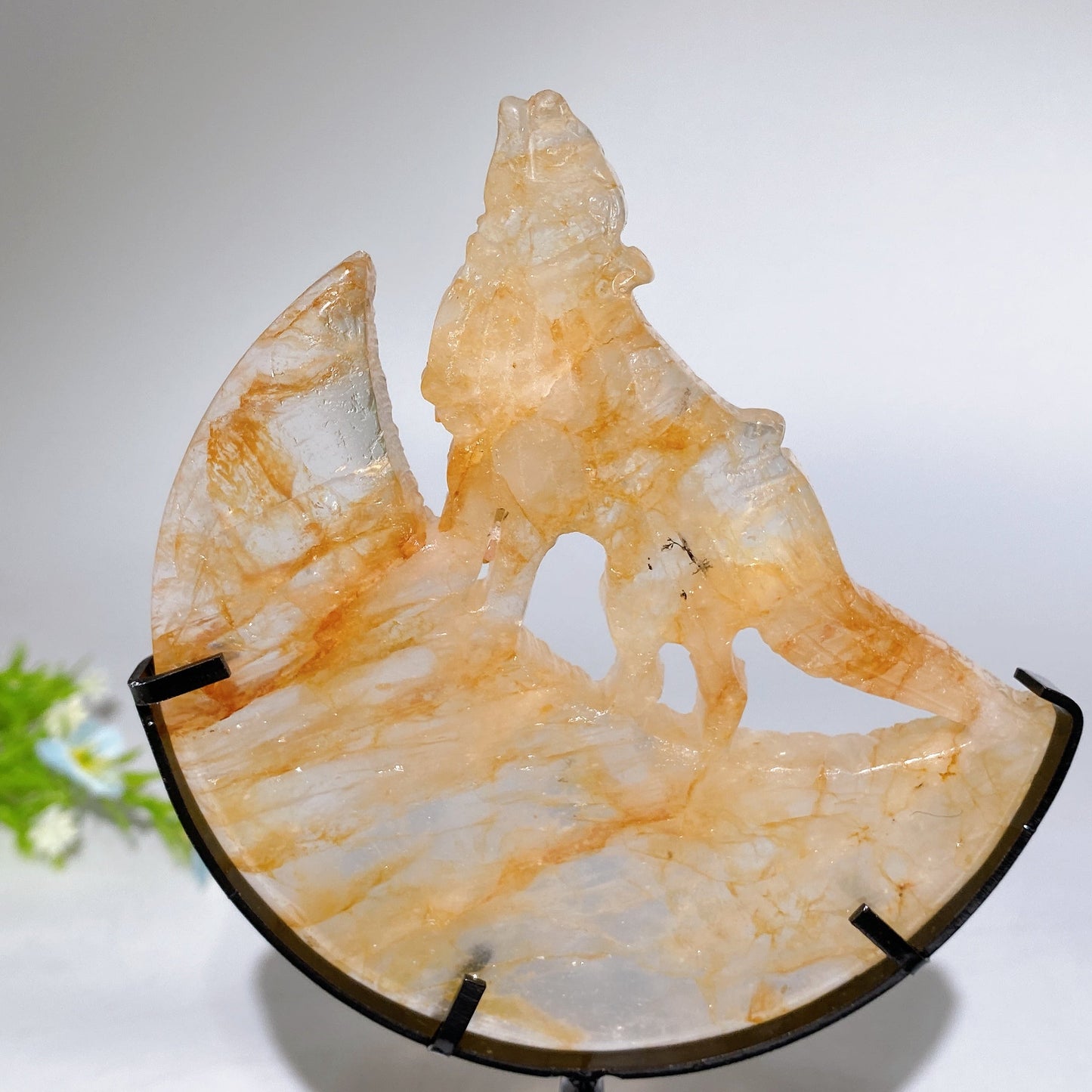 4.0"-4.4" Crystal Wolf On Moon Carving with Stand Crystal Healing Bulk Wholesale