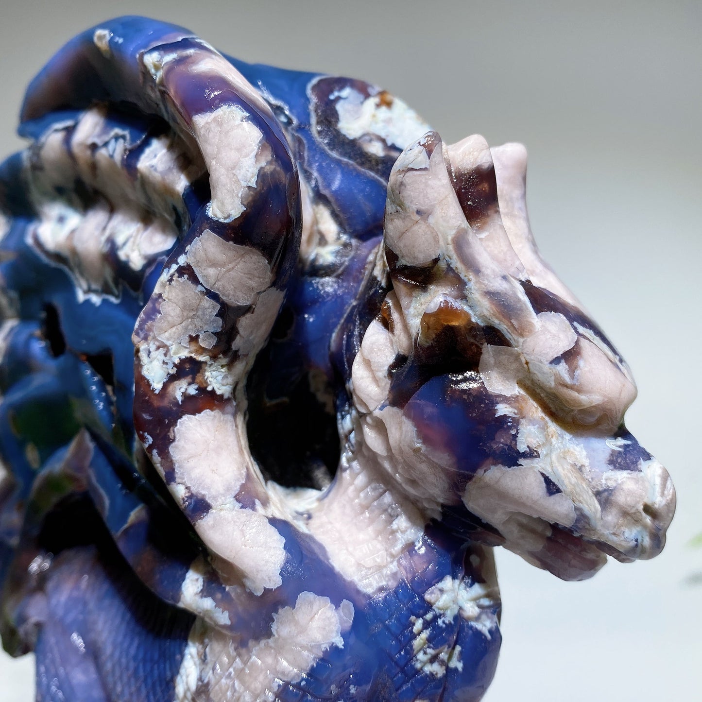 22cm Unique Blue Flower Agate Dragon Carving with Stand Crystal Healing Bulk Wholesale