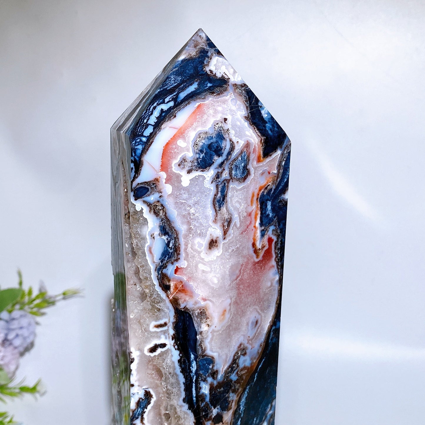 32cm Large Unique Druzy Black Banded Agate In Quartz Tower Crystal Healing Bulk Wholesale