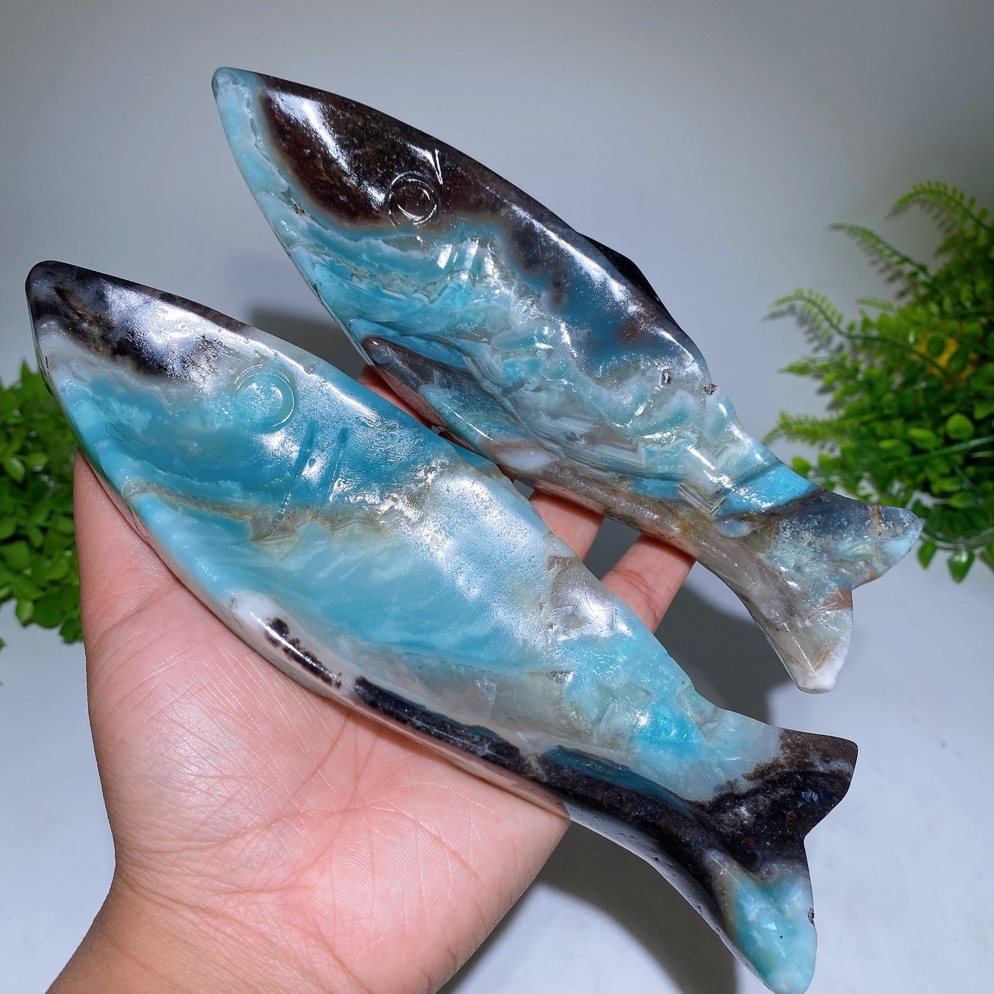 19cm Sky Blue Fish Shape Bowl Carving Crystal Healing Bulk Wholesale