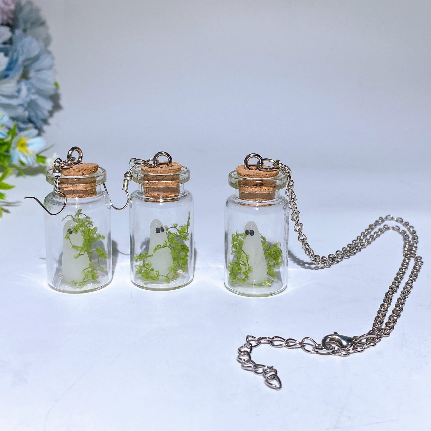 Luminous Ghost in Bottle Earring Necklace Crystal Healing Bulk Wholesale