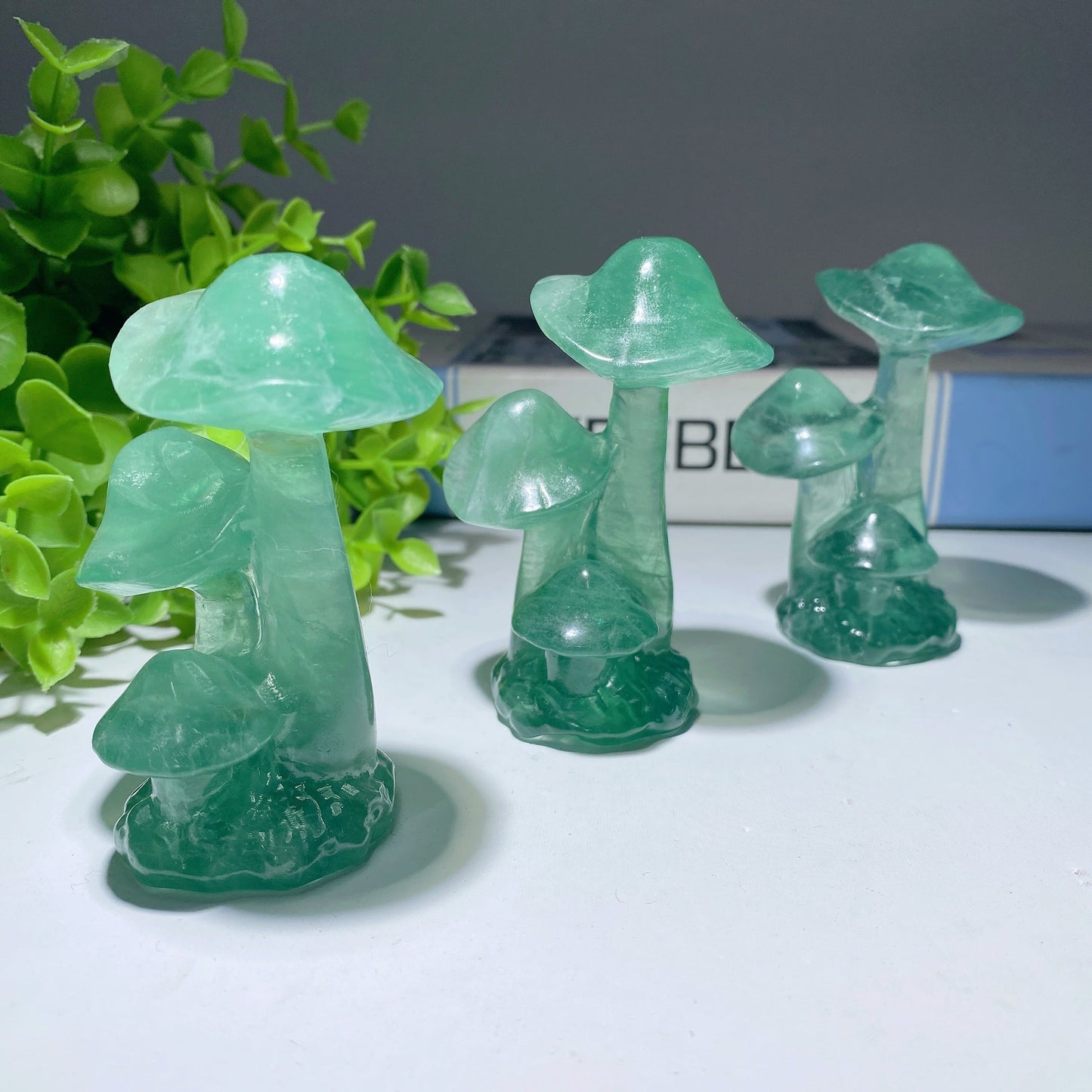 3.1" Green Fluorite Mushrooms Carvings Bulk Wholesale