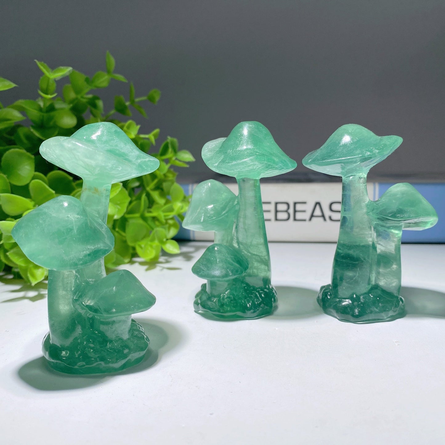 3.1" Green Fluorite Mushrooms Carvings Bulk Wholesale